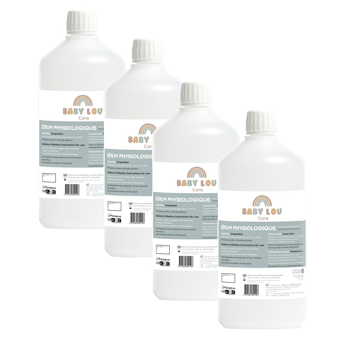 BABYLOU CARE | Siero Fisiologico Flacone 3x500 Ml | NaCl 0,9% | Prodotto In Francia | Lavaggio Delle Fosse Nasali | Igiene Del Naso | Per Irrigazione Esterna