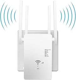 WLAN Repeater WLAN Verstärker 1200Mbit/s Dual-Band WiFi Booster mit Repeater/Router/Access Point Modus,4 Antennen,Einfache Einrichtung,WiFi Range Extender mit LAN/WAN Port（weiß）