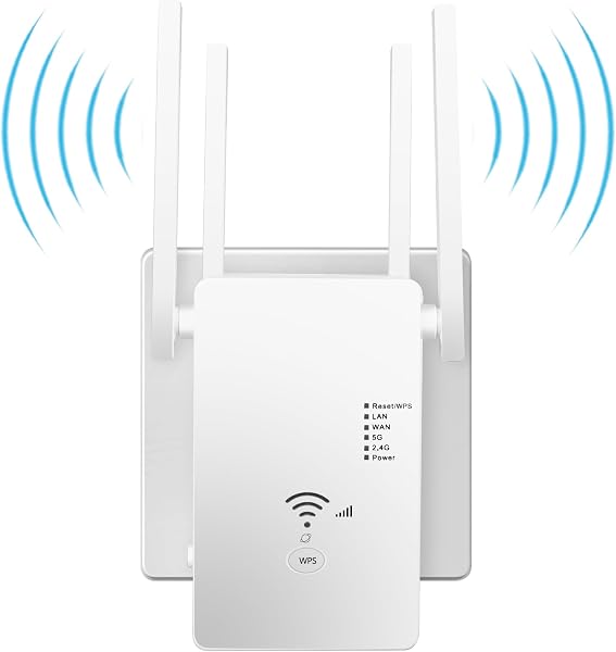 WLAN Repeater WLAN Verstärker 1200Mbit/s Dual-Band WiFi Booster mit Repeater/Router/Access Point Modus,4 Antennen,Einfache Einrichtung,WiFi Range Extender mit LAN/WAN Port(weiß) - 1