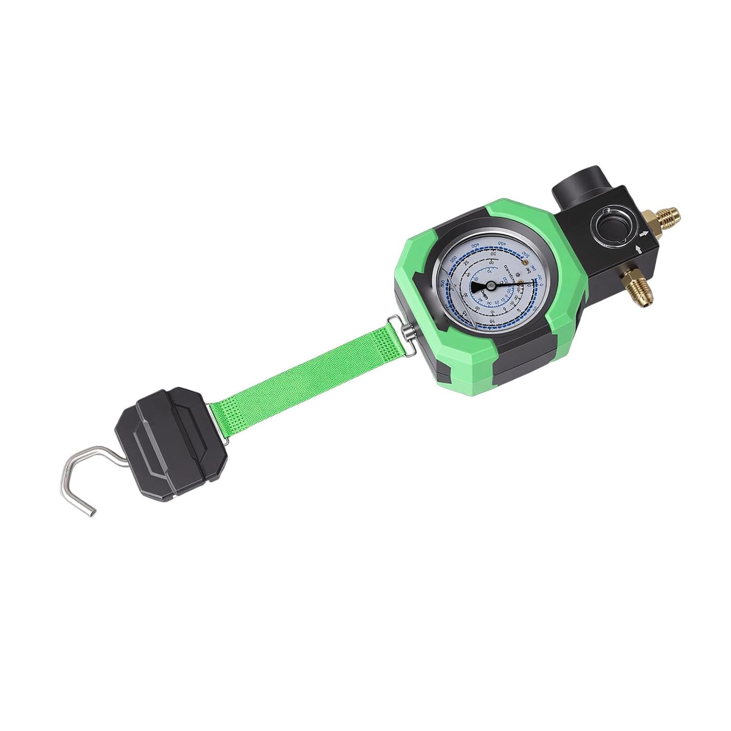 Eujgoov HVAC, Dual Valve Charging Tool with Type C USB Port, Transparent Liquid Window, LED Light Switch, 90 Degree Hanging Buckle, for R410A R22 R32 Refrigerants, 0 500psi Pressure Range
