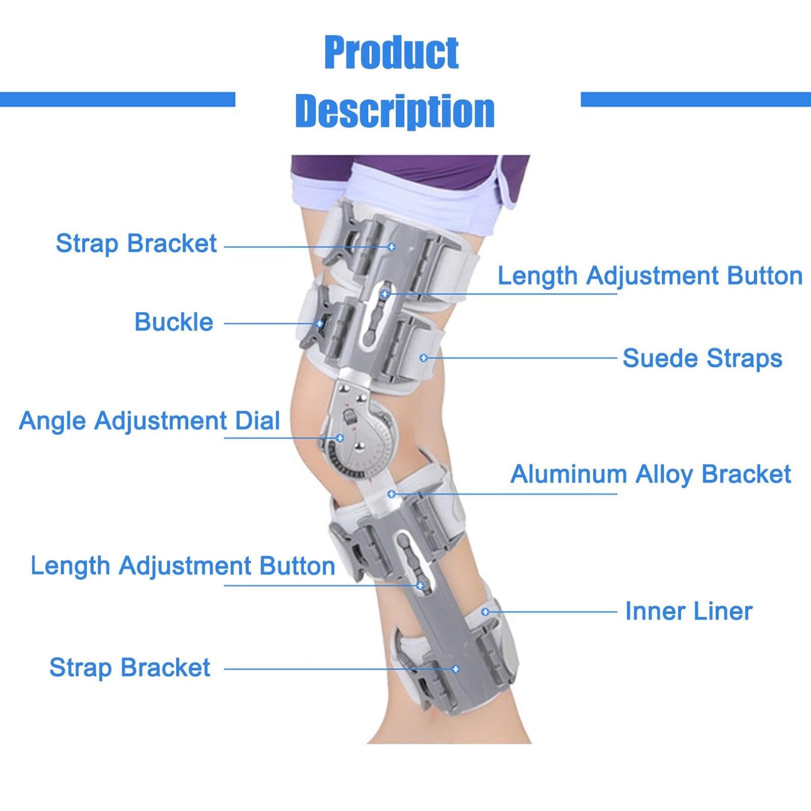Regulowany stabilizator na kolano Unisex, stabilizuje regenerację urazów, orteza kolana rozmiar regulacji kąta, wspomaga regenerację złamania nogi stabilizator