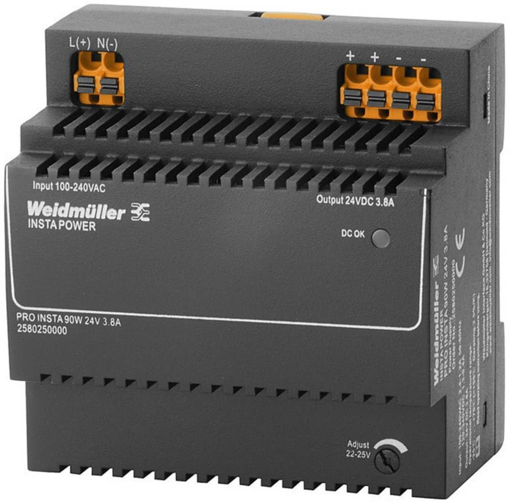 Weidmüller 2580250000 PRO Insta DIN Rail Power Supply, 85-264V Input, 24V Output, 3.8A
