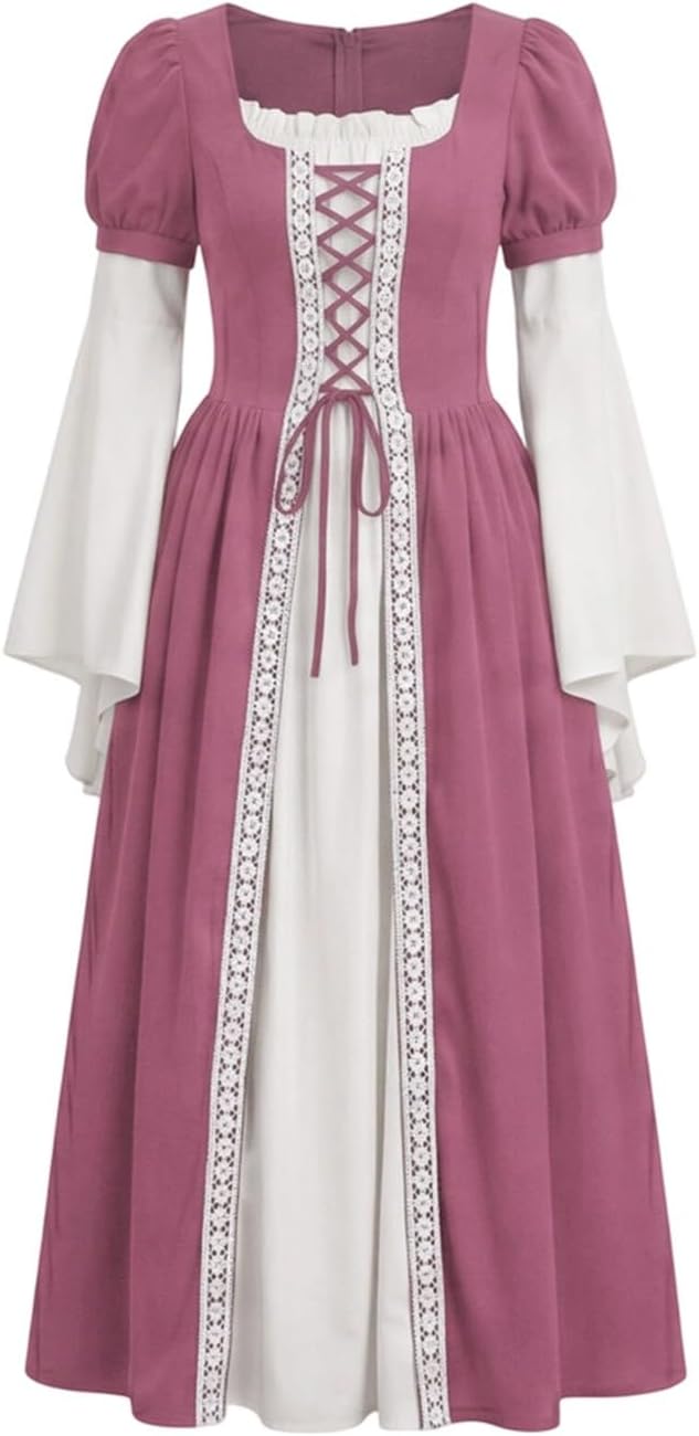 Women's Square Neck Medieval Dress Lace Up Renaissance Costume