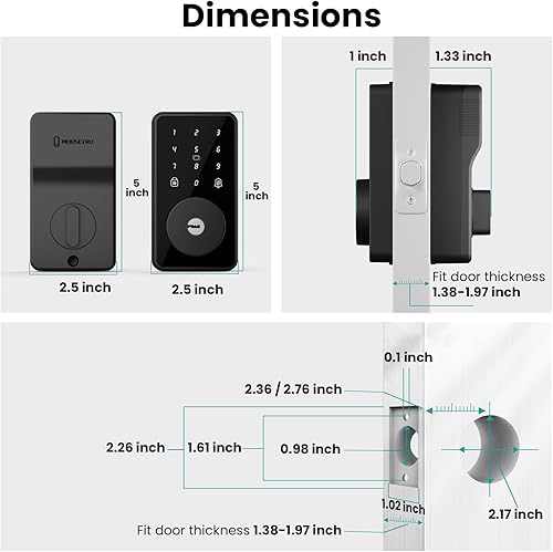 Miniatura 8 de Cerradura inteligente, cerradura de puerta inteligente con pantalla táctil, cerradura de puerta de entrada sin llave, cerrojo de teclado digital,