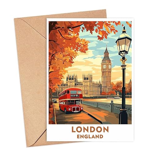ShelbyShops London City Greeting Card - England Travel Art - Multicolor Cityscape Card - 5 x 7 inches - General Occasion