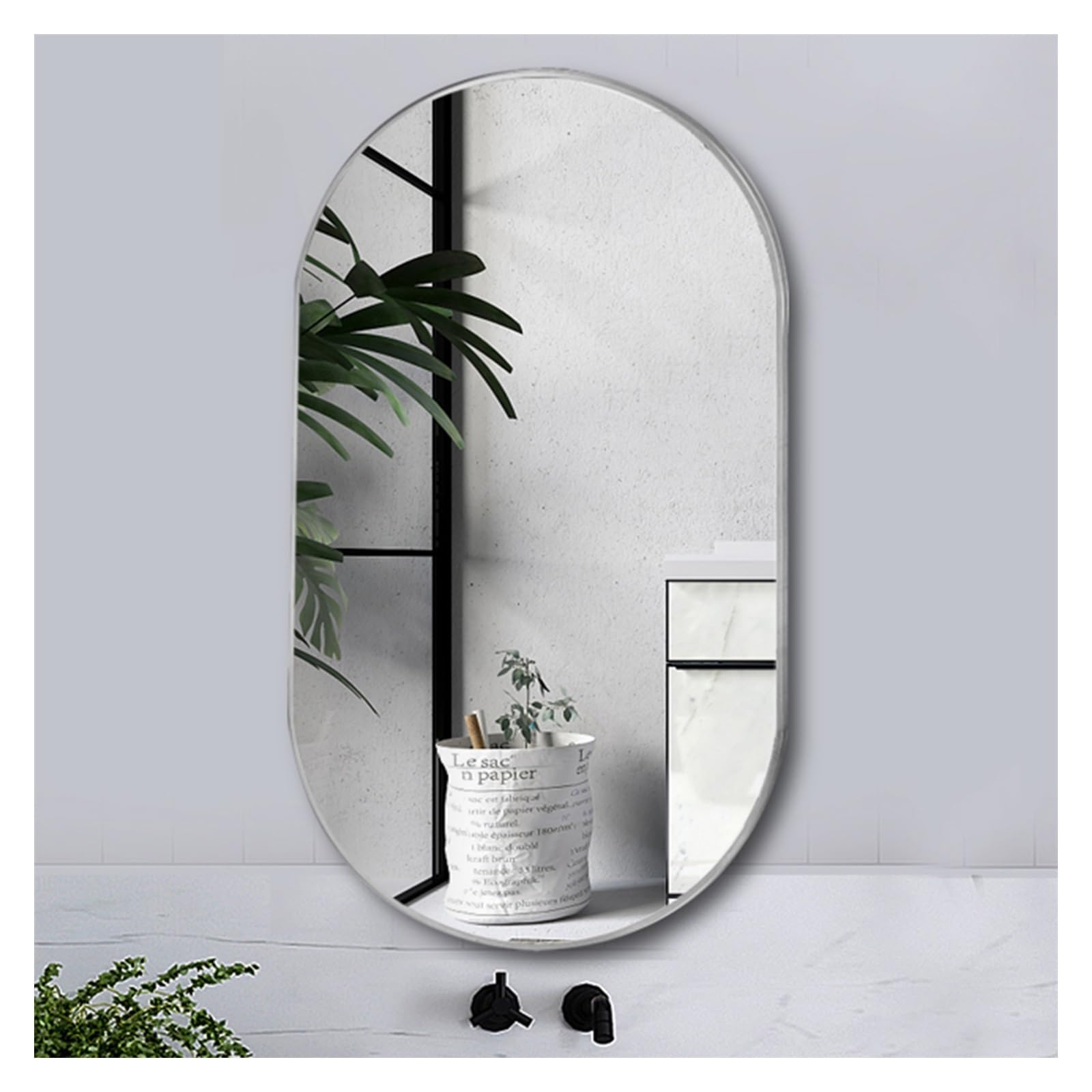 BKSXSOP Wall-Mounted Bathroom Oval Mirror, Silver Pill-Shaped Vanity 40x60CM (15.7x23.6IN) - Stylish and Functional for Modern Bathrooms
