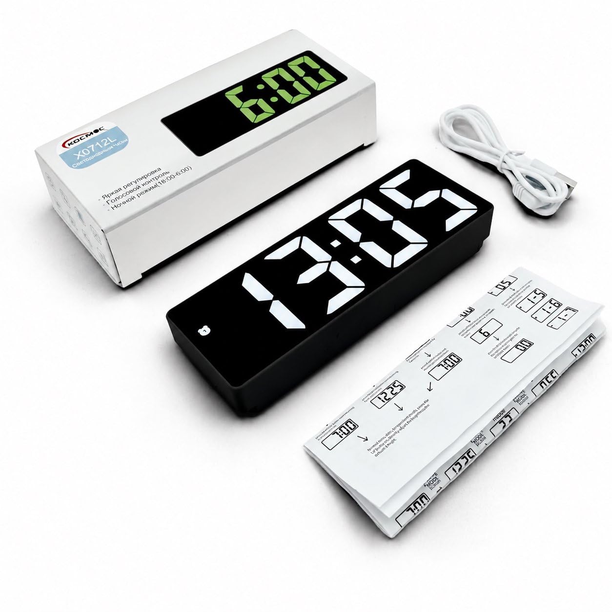 AuraSync Reloj despertador digital, pantalla LED grande, números negros, cara negra, diseño rectangular moderno