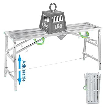 ZxaeuDo Folding Steel Scaffolding Ladder 5.3 ft,Multi Purpose Platform, Home/Engineering Portable Workbench-1000-Pound-Capacity