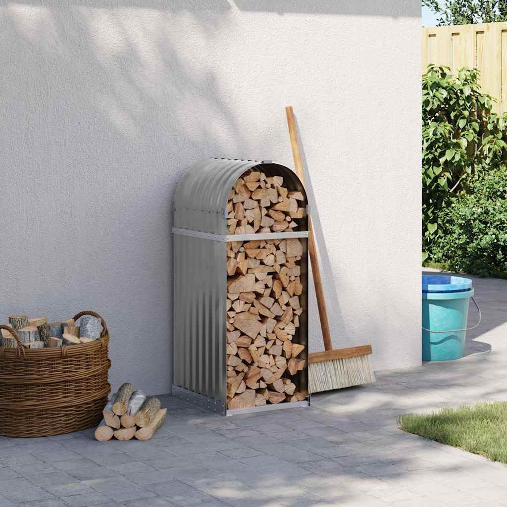 Soporte para leña de chimenea de acero galvanizado, 40 x 45 x 100 cm, resistente estantería para leña con ganchos para fijación a la pared para almacenamiento de madera seca en el jardín y
