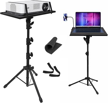 Projector Stand Tripod, Laptop Tripod Stand Height Adjustable with Phone Holder, Laptop Floor Stand for Office, Home, Stage, Studio, DJ Racks Holder
