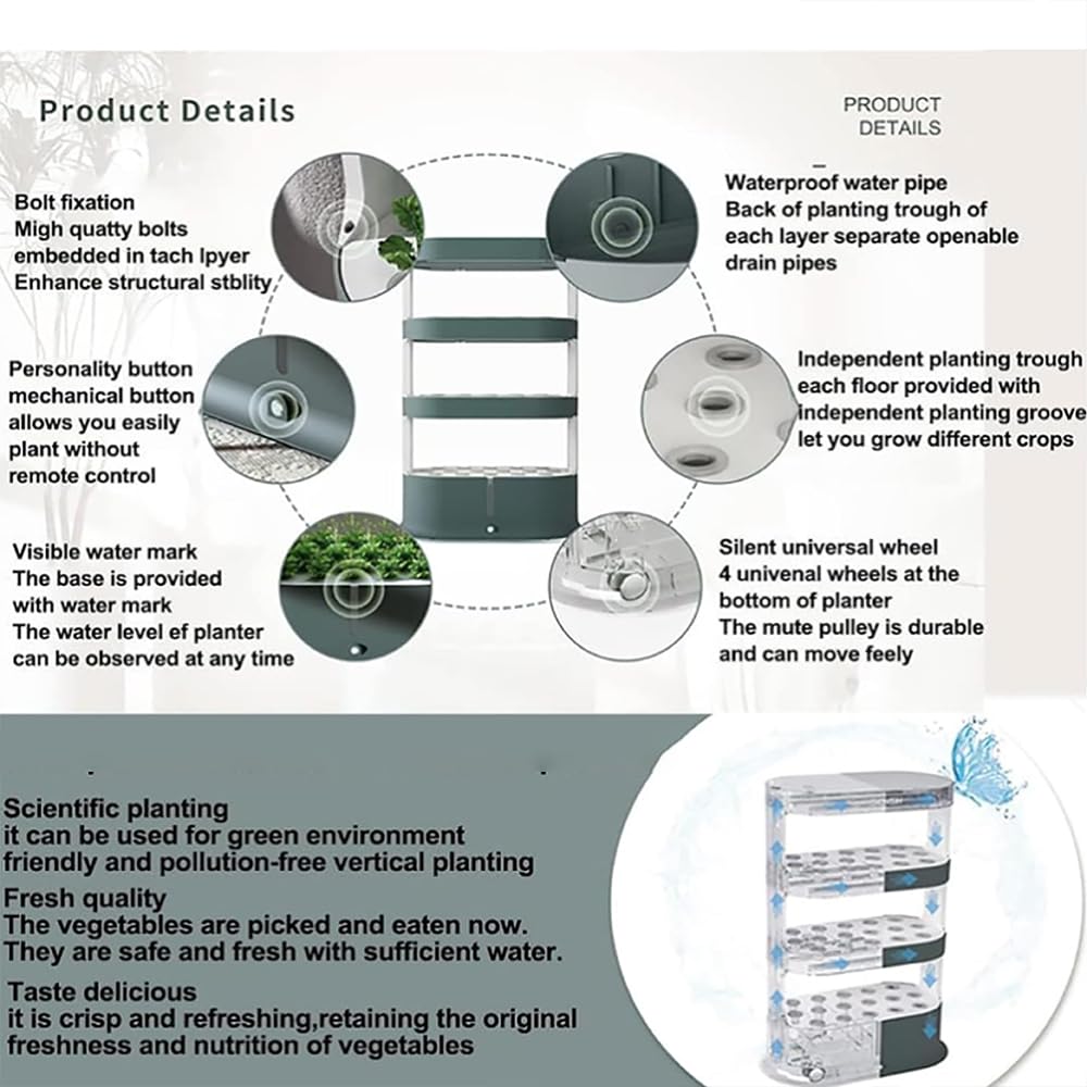 Sistema de Cultivo hidropónico, Kit de jardín Interior de 4 Capas, macetero de jardín Vertical de 64 Agujeros, Kit de germinación de Plantas Inteligentes, para Verduras de Hoja