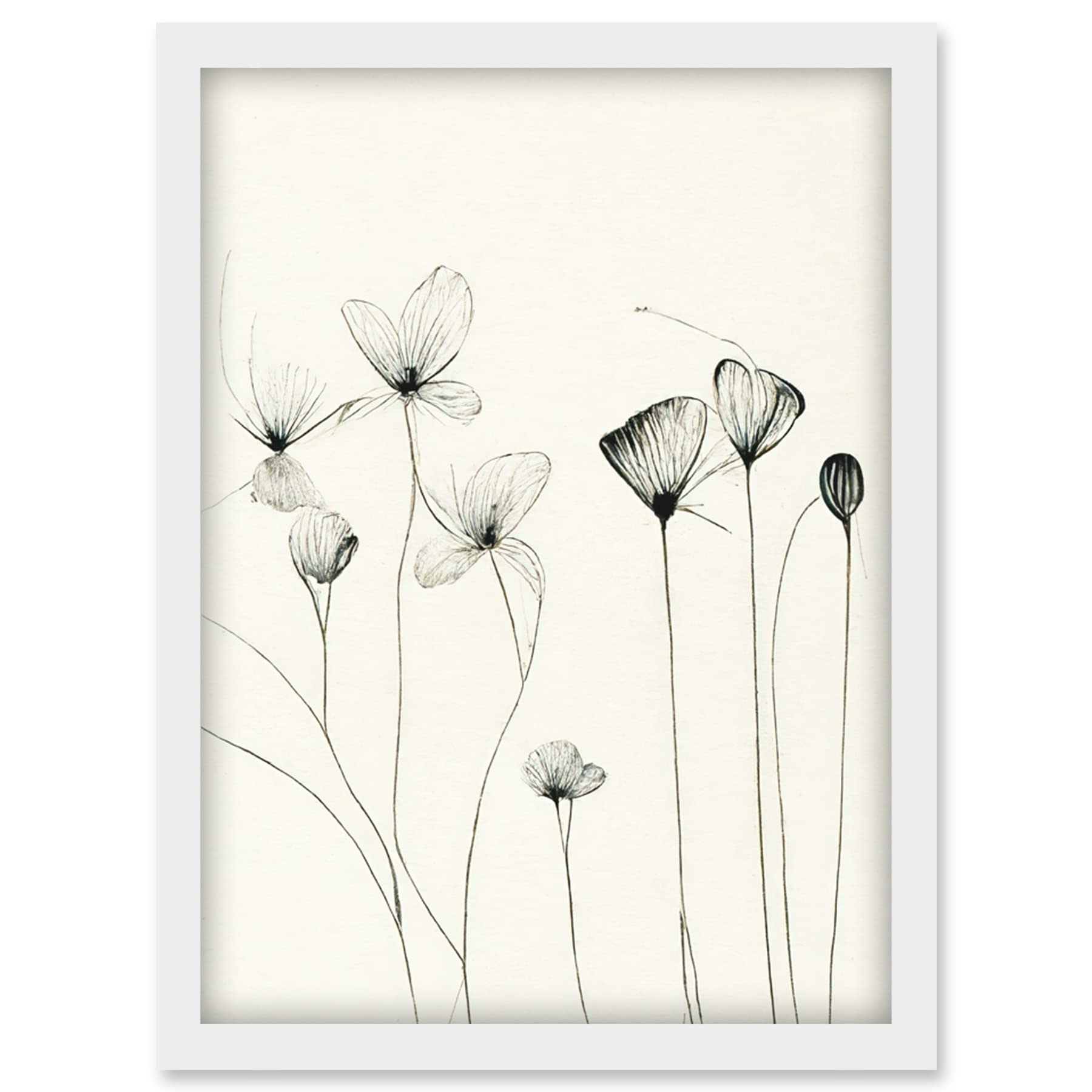 Doppelganger33 LTD Stylish Flower Illustration Line Drawing With Black Ink Artwork Framed Wall Art Print A4