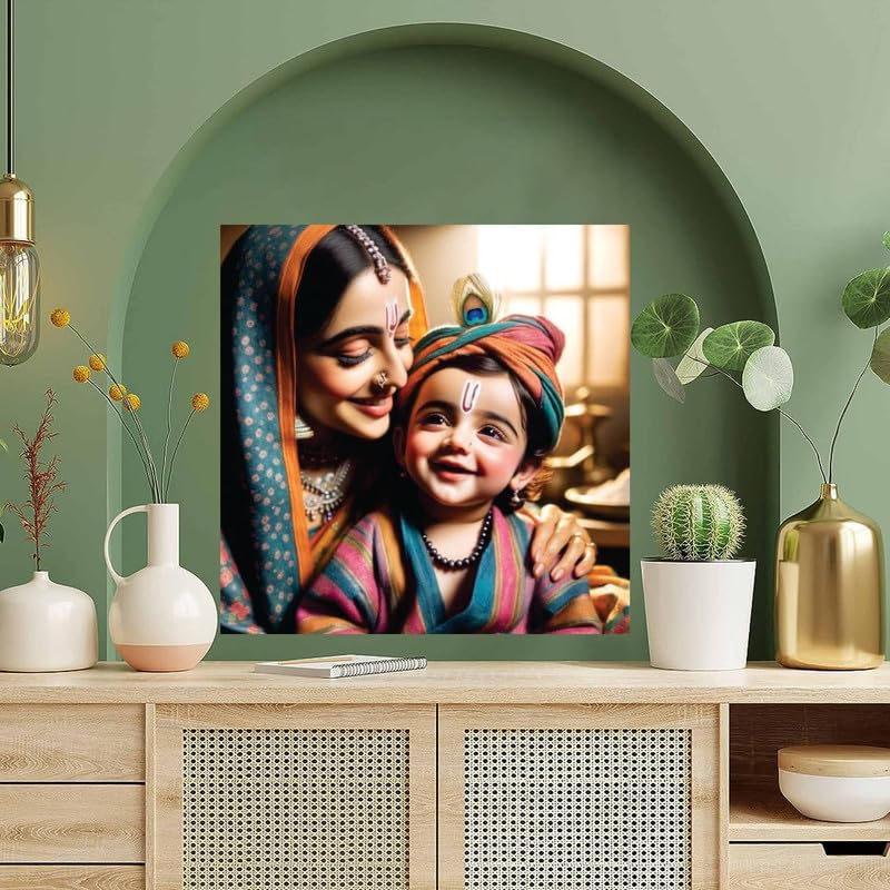 Image of British Terminal Cute little Bal Gopal Baby God Krishna| Kanha Ji | Laddu Lord Makhan Chor Painting Religious Poster for Pregnant Women for wall (matt thin vinyl,sticker,multicolor,unframed)| bj52