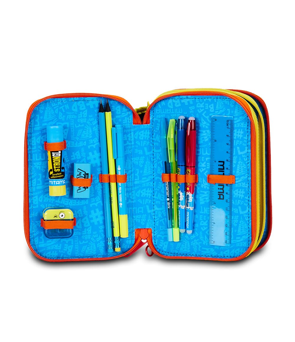 Mitama Astuccio Scuola 3 Scomparti, TRIPLO URBAN GAME, Contenuto 47 pz, Completo di Matite, Pennarelli, Portapenne Scuola Elementare Bambino