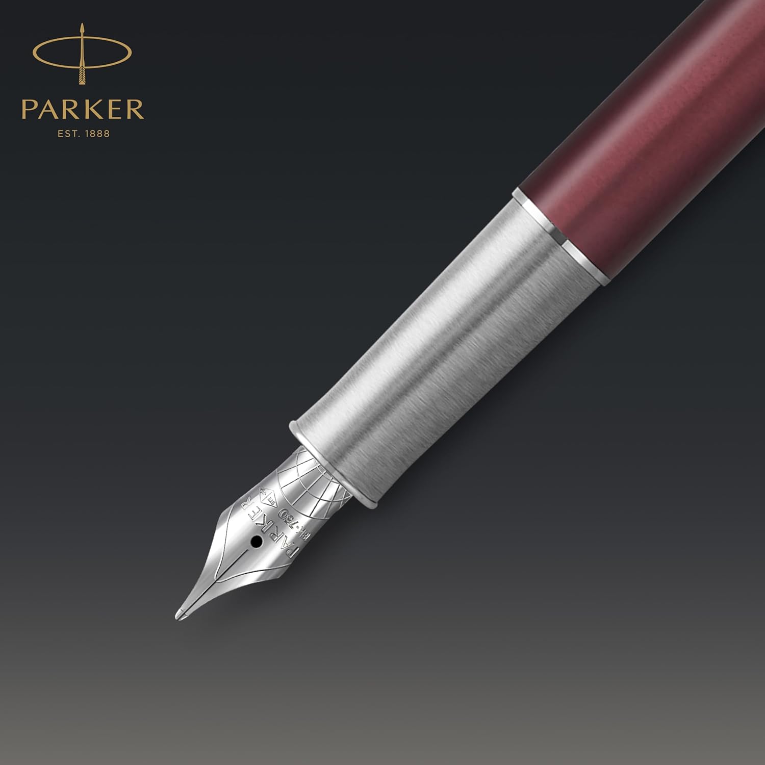 PARKER Sonnet Fountain Pen | Premium Metal and Red Satin Finish with Chrome Trim | Fine 18k Gold Nib with Black Ink Cartridge | Gift Box