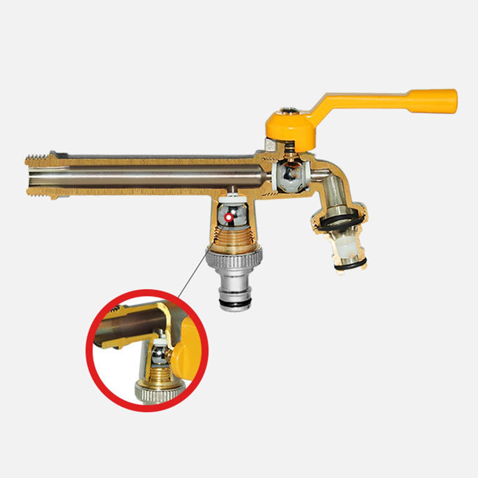Rubinetto Doppio Giardino Valvola A Sfera in Ottone Antigelo da 1/2" per Esterni, Giardino, Irrigazione,Argento Cromato