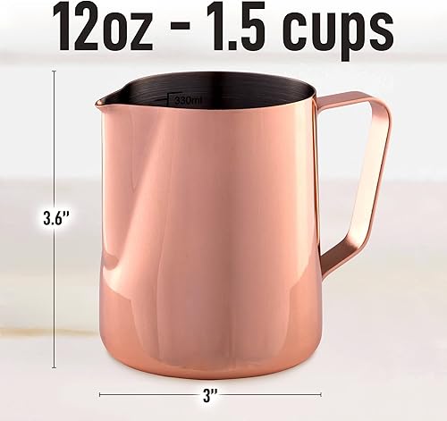 Miniatura 9 de Jarra espumadora de leche de acero inoxidable de 12 oz118fl oz la mejor taza vaporizadora de leche medidas de crema fáciles de leer en el interior