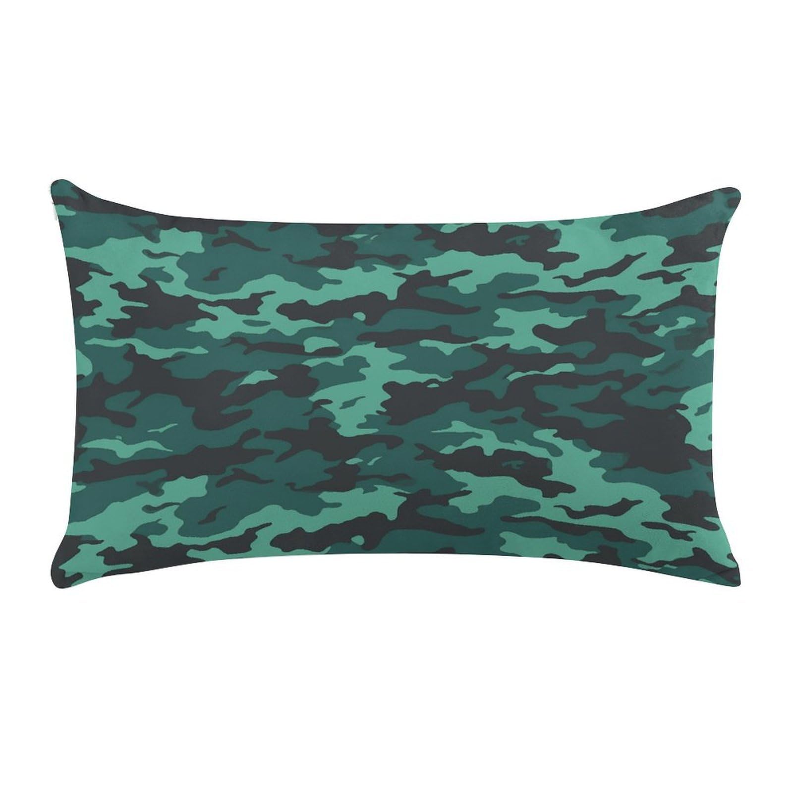 LDGSUPH Teal Camouflage Throw Pillow Cover with Zipper Long Throw Pillow Case Anti-Fading Pillow Protector Super Soft Decorative Cushion Case Exquisite Plush Pillowcase12 X 20 in