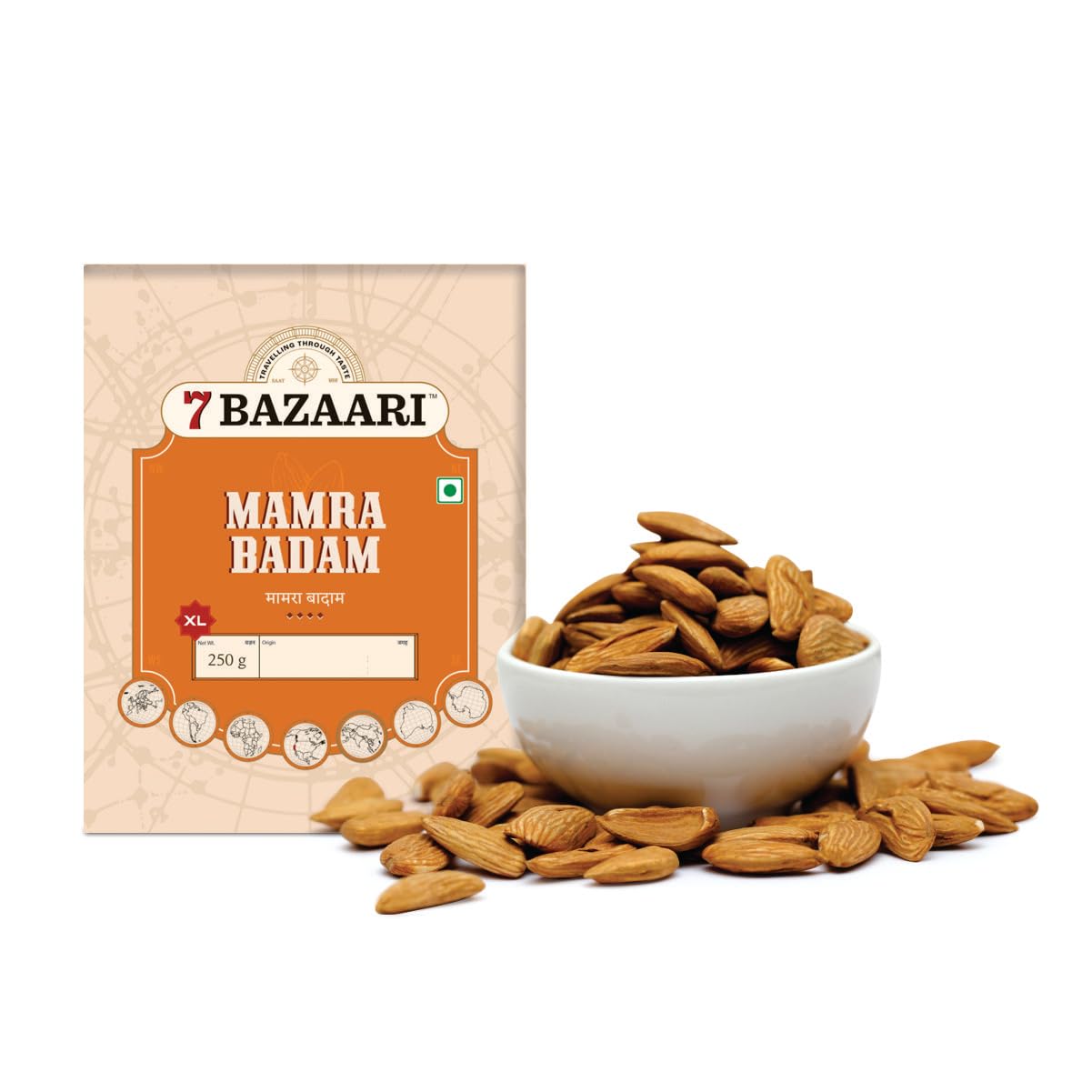 7 BAZAARI Premium Mamra Whole Almonds Xl 250G Extra Large & Crunchy Badam,Rich In Good Fats,Calcium,Potassium,Zinc,Magnesium-High Protein Snack,Low Carb,High Fiber-Boosts Heart Health (Pack Of 1) (B0D25VWGH5) Amazon Price History, Amazon Price Tracker