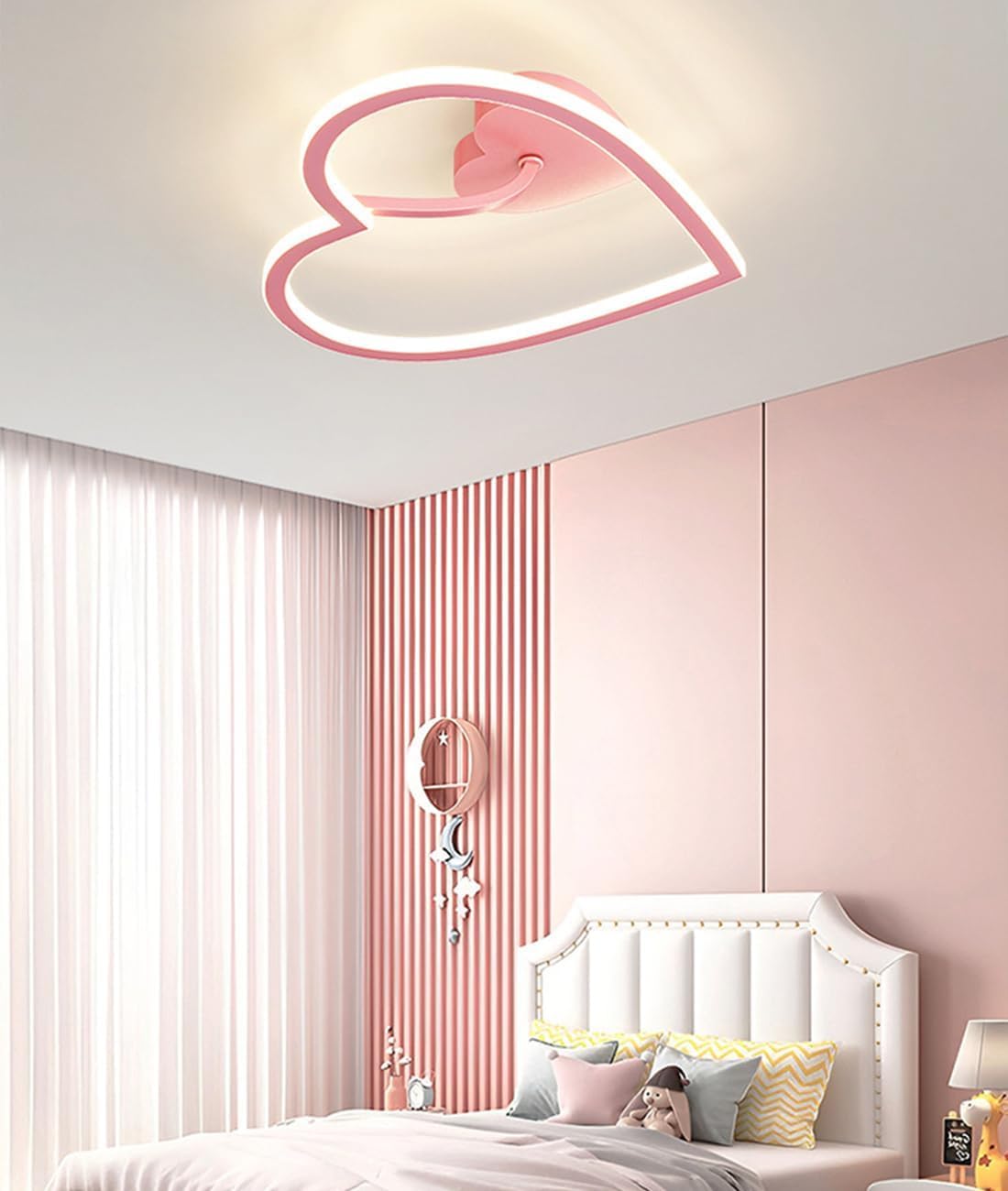 Plafonnier à intensité variable rose en cœur avec télécommande pour chambre d'enfant