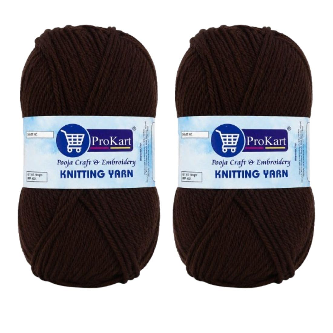 ProKart Premium Woolen 4 ply Hand Knitting Wool Yarn | Fine Weight Knitted and Crocheted Soft Yarn for Sweater, Scarf, Hat, Baby Clothes, Baby Sports, Purse, Gift Bags & DIY Craft Accessories Projects (2 Ball/100 Gram Each) (Chocolate Brown, 100gms x 2 Pack)