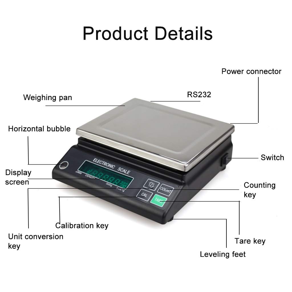 Balanza analítica electrónica, báscula de Laboratorio de precisión de 5000g, balanza de Laboratorio Digital de 0,1g, pesaje de precisión de Cocina, Pantallas LCD,3000g/0.