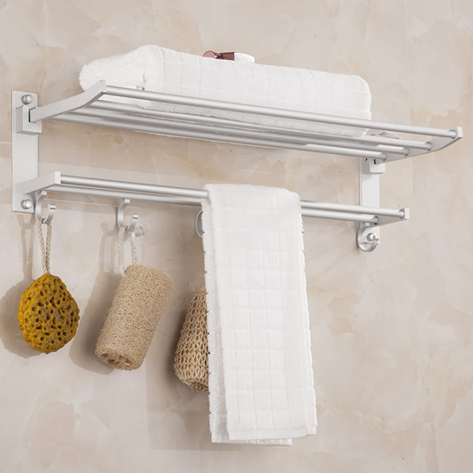 NOENNULL 15.7 Inch Towel Rack with Towel Bar Holder, Towel Shelf with Hooks Rustproof Towel Storage Wall Mount for Bathroom Lavatory, NOENNULL8op5rx6m4a