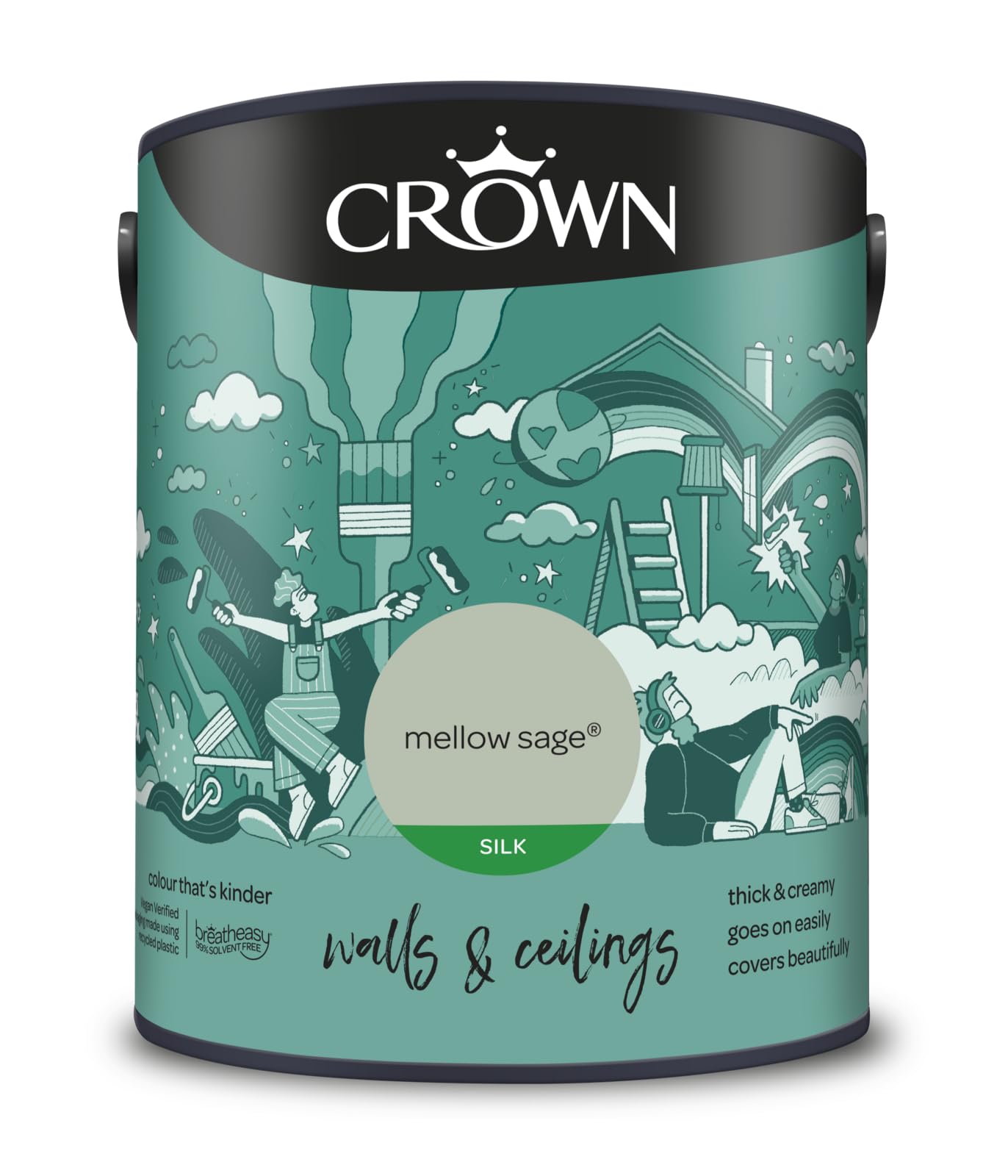 Crown Mellow Sage 5L Walls & Ceilings Silk Emulsion