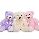 MorisMos 3Pcs Teddy Bears Bulk Baby Shower, 14inch Cute Teddy Bear Stuffed Animals Plush, Small Stuffed Bears on Centerpiece Baby Shower, Pink, Purple, White