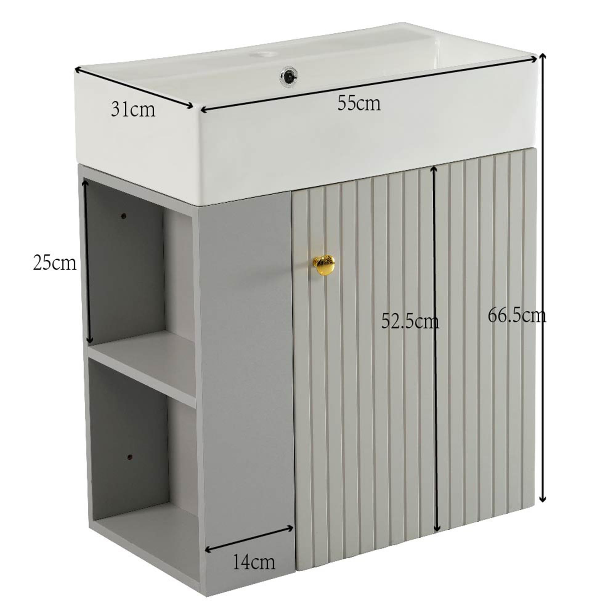 Merax Mobile bagno sospeso 50 cm con lavandino in resina – salvaspazio e compatto per bagno, lavanderia o toilette ospiti │ Design moderno a righe verticali (bianco e grigio)