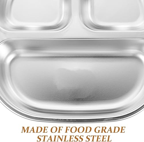 Miniatura 7 de Sosoport Recipientes para aperitivos Placa de control de porciones, platos divididos de acero inoxidable con tapa para adultos, bandeja dividida de