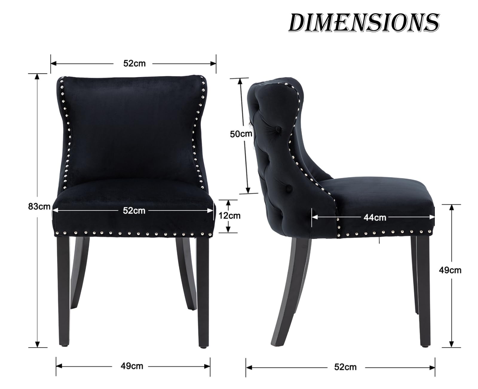 chairus Set di 2 Sedie da Pranzo in Velluto Sedie da Cucina Retro, Nero