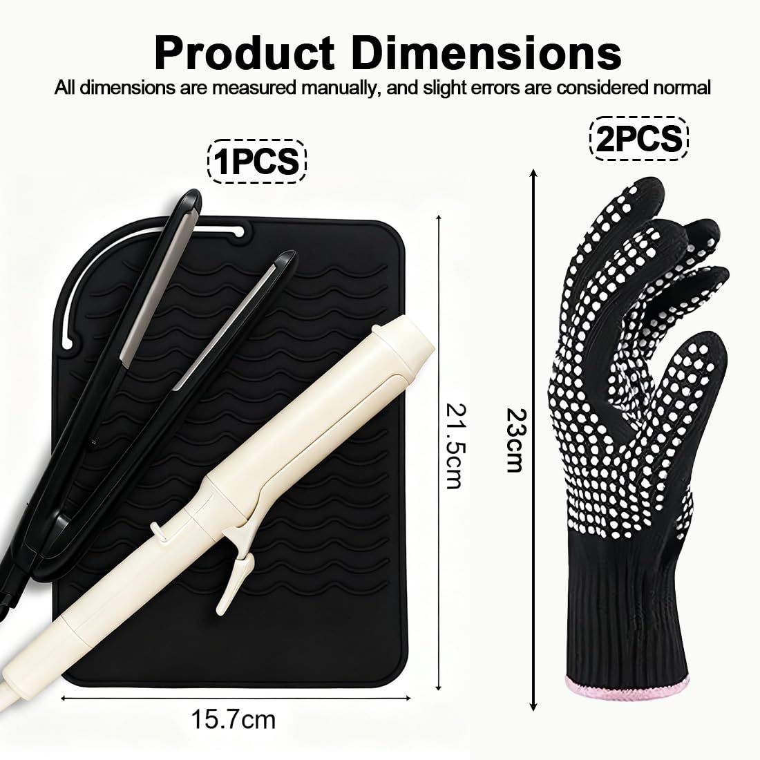 Gants professionnels résistants à la chaleur 2 pièces avec coussin isolant thermique, adaptés pour coiffure, fers à boucler, lisseurs et pinces à friser