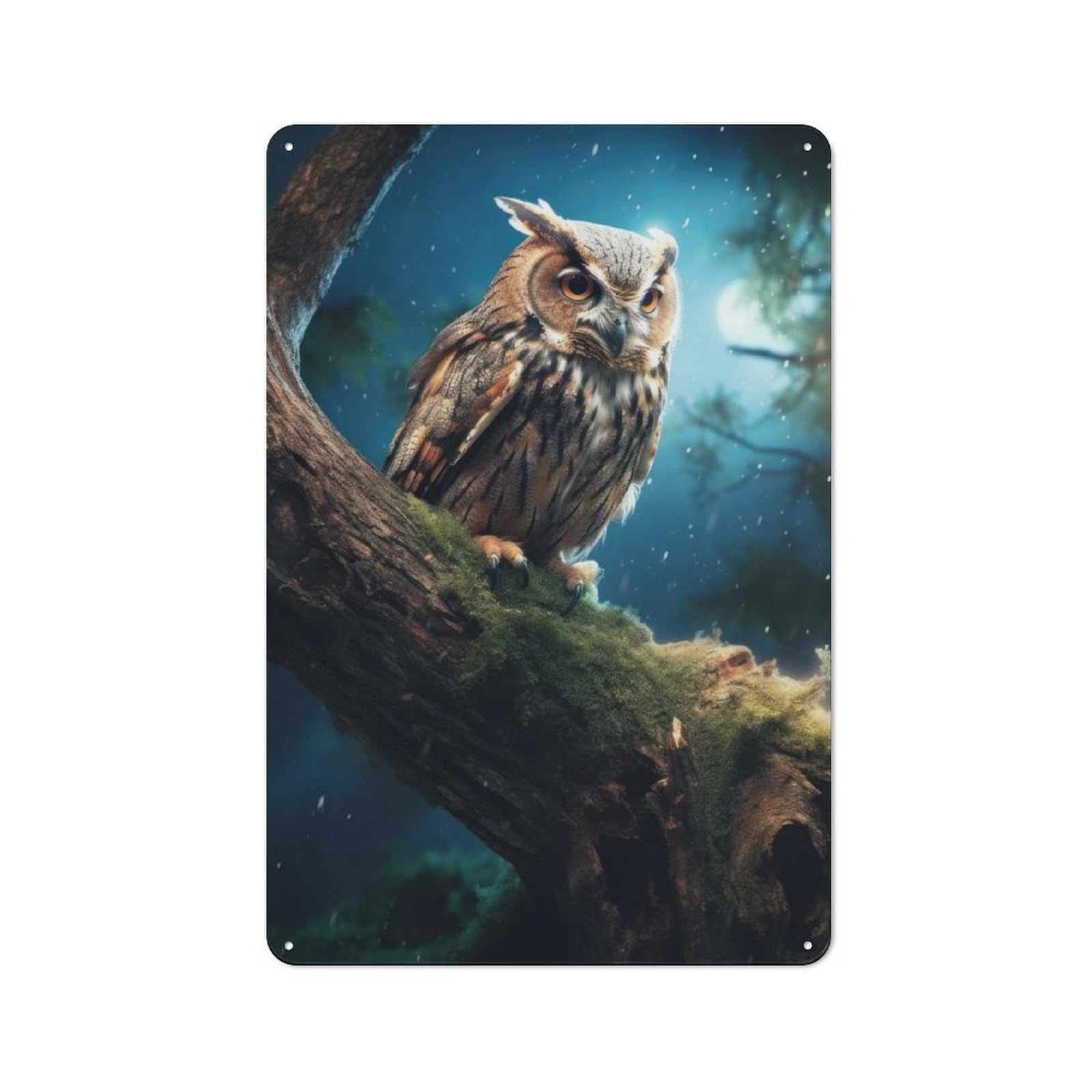 Junmoney Fantasy Owl At Night Metal Gift Sign 30X20cm, Vintage Home Wall Decor For Home, Shop, Pub Or Studio Wall