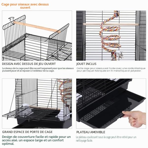 Yaheetech Cage à Oiseaux 40 x 40 x 58 cm Toit Ouvrant pour Canari Calopsitte Conure