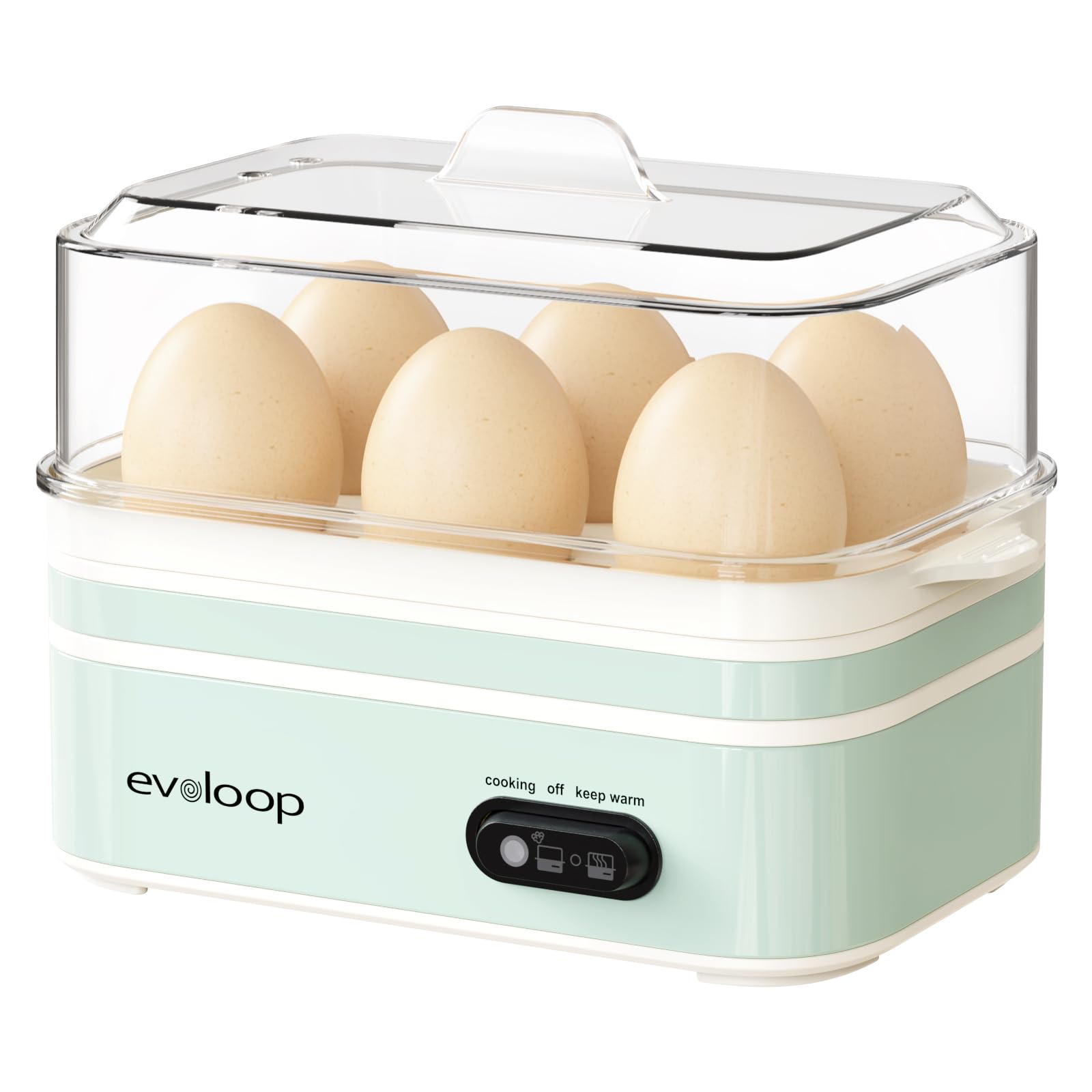 Evoloop Rapid Egg Cooker Electric 6 Eggs Capacity, Soft, Medium, Hard Boiled, Poacher, Omelet Maker Egg Poacher With Auto Shut-Off, BPA Free (Retro Green)