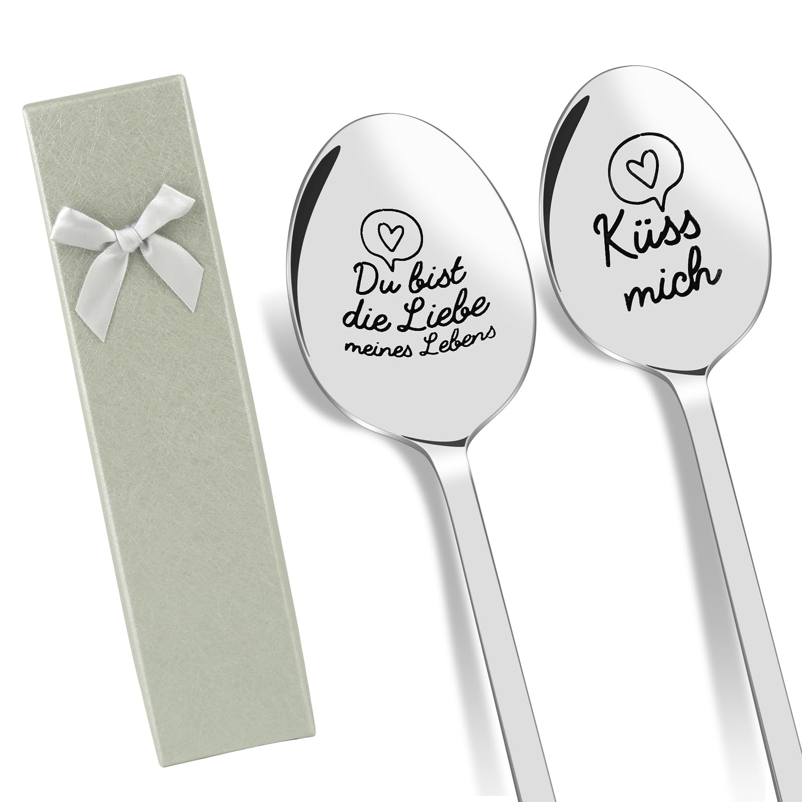 Ostergeschenke für Erwachsene, 2 Stück Liebeslöffel mit Gravur, Geschenke für Frauen, Beste Freundin Geschenke, 19.5cm Kaffeelöffel mit Geschenkbox, Valentinstaggeschenke Ostergeschenk Frauen