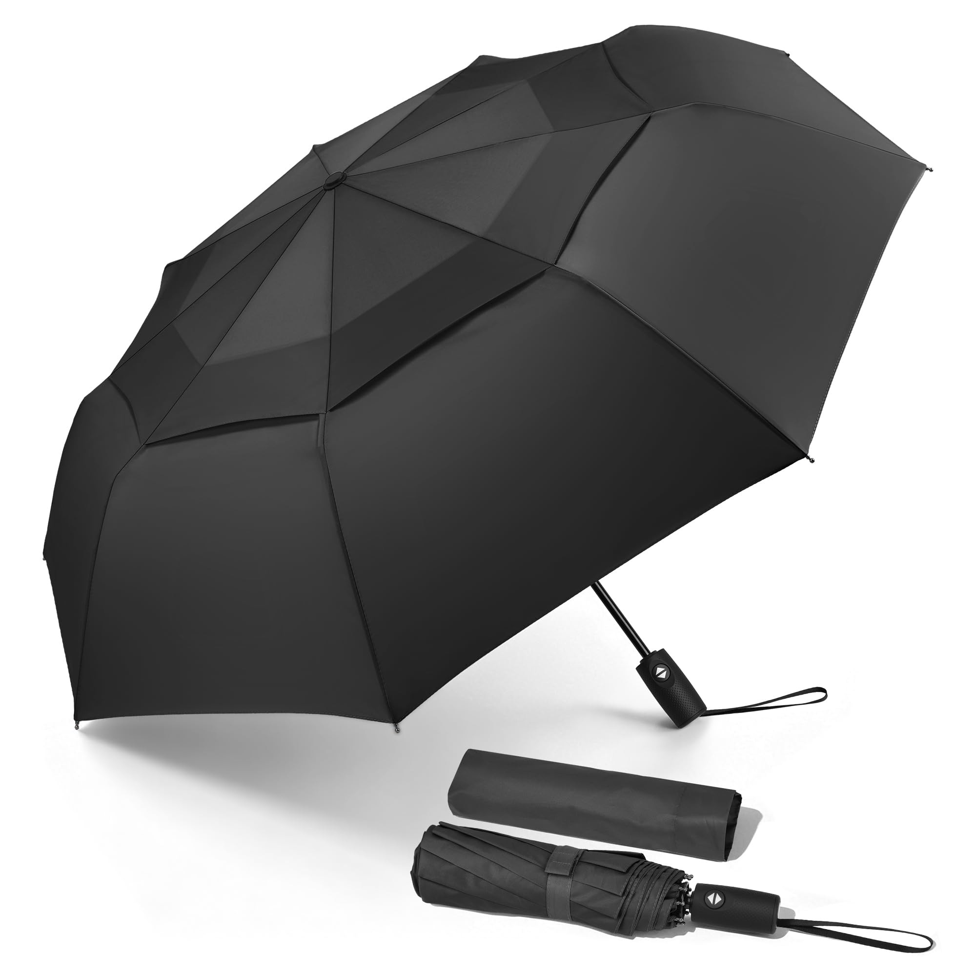 Zomake Women's Black/Double Canopy/46‘’ Compact Umbrella Windproof Strong,Travel Small Umbrella Foldable Portable Brolly Automatic Folding For Men,46In ()