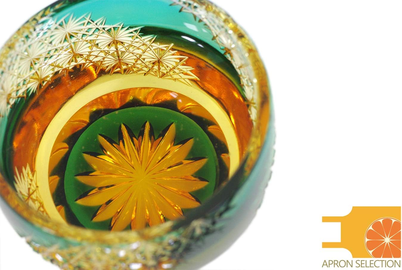 Cut Glass 江戸切子 Edo Kiriko, Japanese Traditional Craft in Gift Box 光る宙 Milky Way (Green/Amber)