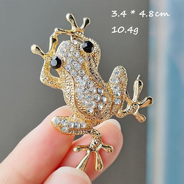 Rhinestone Frog Brooch Pin for Women Girls Cute Vivid Green Inlaid Insect Animal Pin Full Glasses Shirt Collar Badge Decor, Clothing, Shoes and Jewelry(Gold) by LPYO - Used condition - Image 4