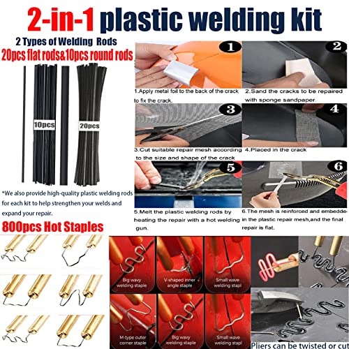 Upgraded 220w Plastic Welder Bumper Repair Kit,2-in-1 Plastic Welding Kit 800PCS Hot Staples & 30pcs Plastic Welding Rods,Hot Stapler Plastic Repair Kit for Car Bumper Kayak Crack Repairs(red) by VTSHENY - Image 3