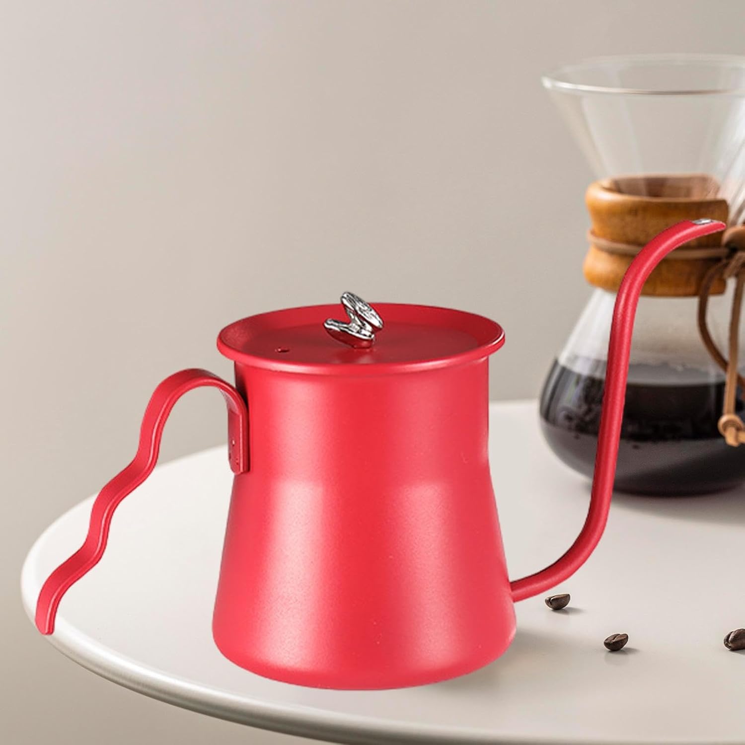 Drip Kettle Coffee Jug Heat Resistant with Heat Emission Hole Espresso Kettle Tea Pot for Household Travel, Red