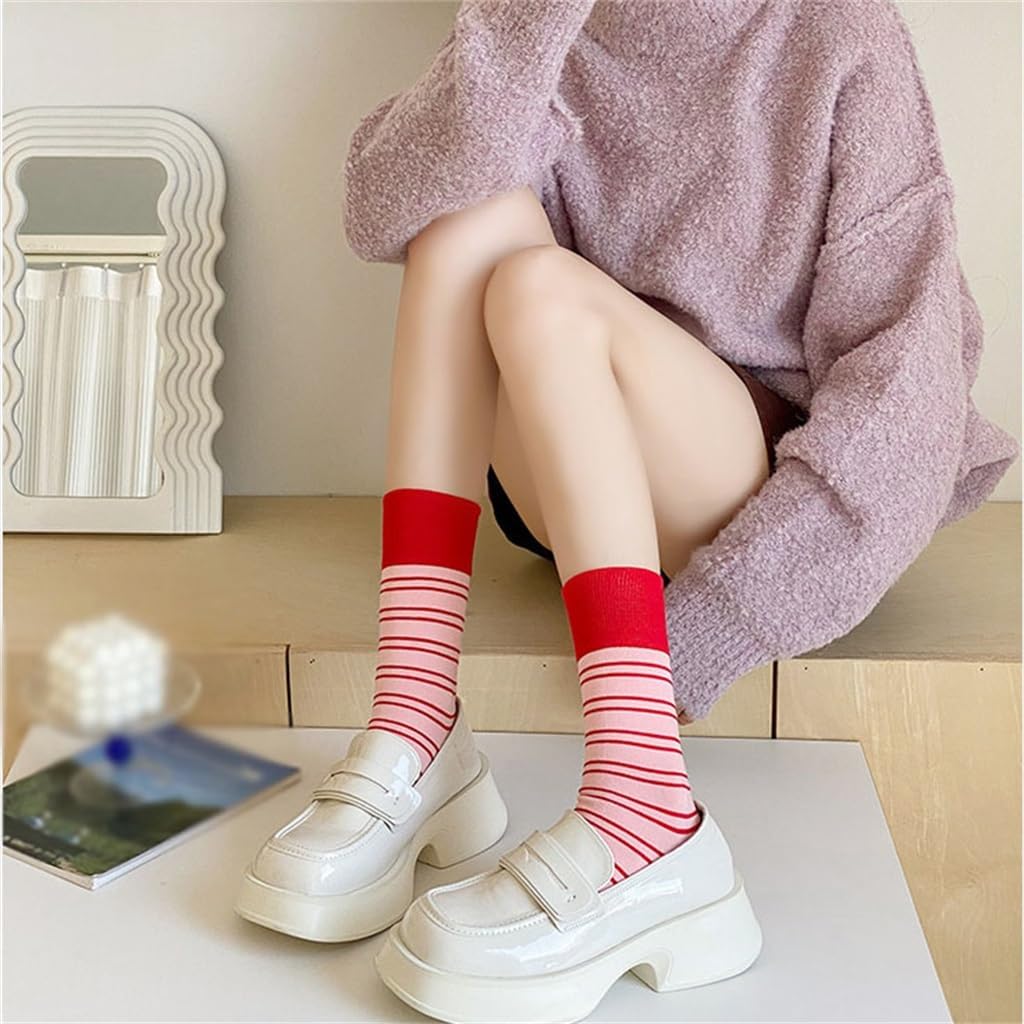JSEIAJB Colored Striped Socks for Children Japanese Students Striped Mid Length Socks