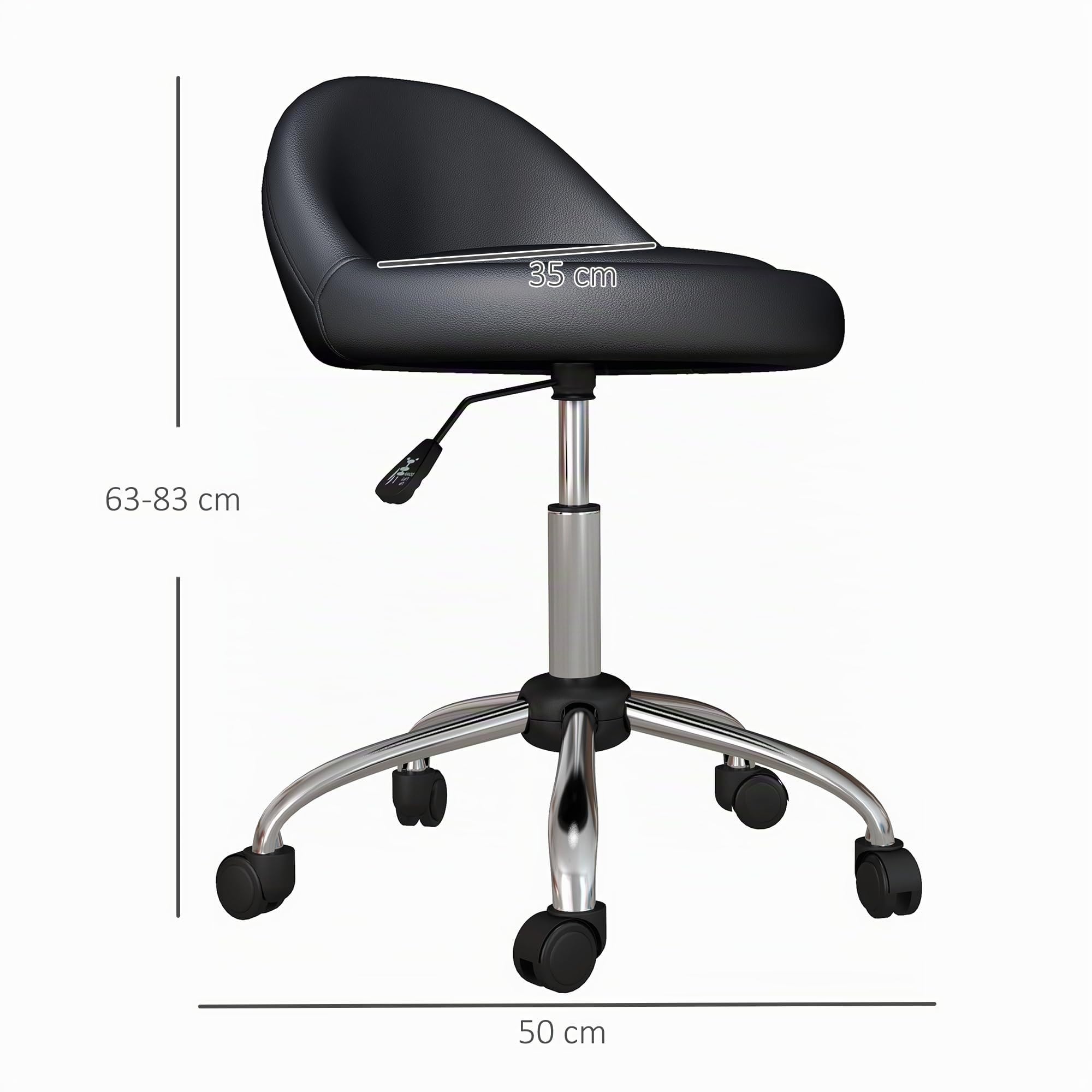 HOMCOM Rollhocker Höhenverstellbar 63-83 cm Drehbar mit Rädern Schwarz