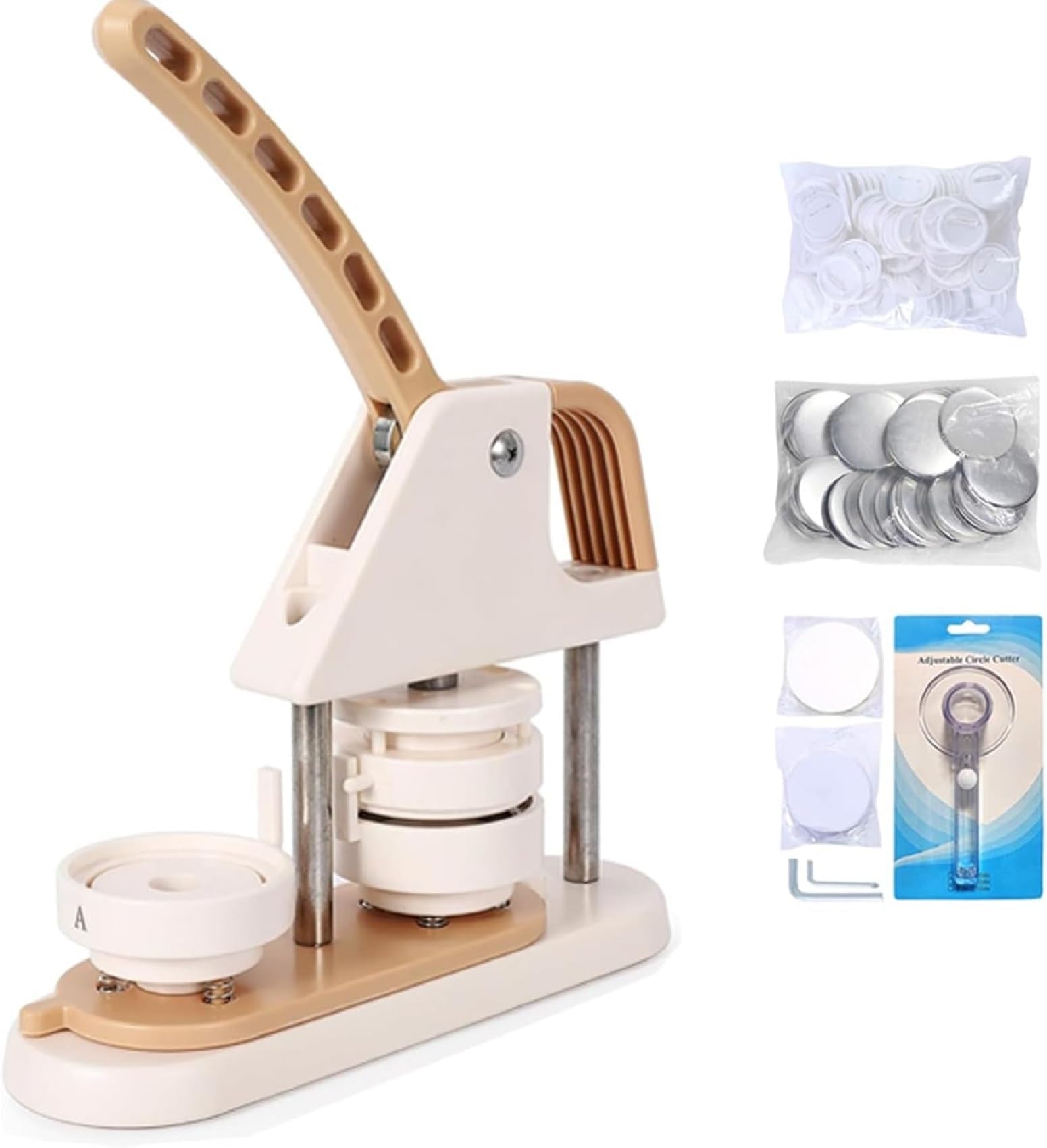 Button Maker Machine, 1/1.25/2.28 inch(25/32/58mm) 3-in-1 Pin Maker, Ergonomic Arc Handle Stamping Press Kit, 300pcs Button Parts, Pictures, Circle Cutter, Magic Book, for Children DIY Gifts