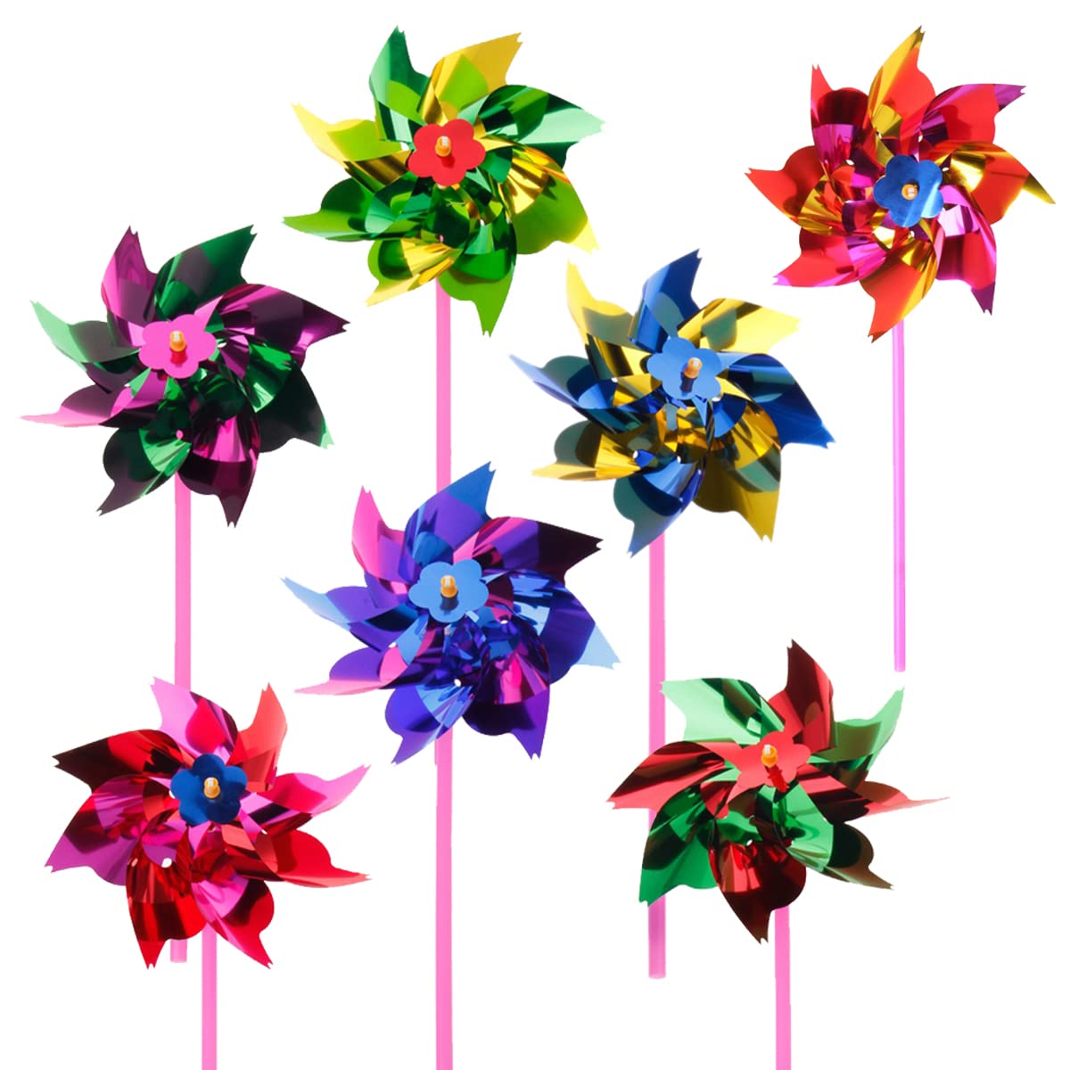 QINERSAW 100 Pezzi Girandole Colorate Girandole in Plastica Arcobaleno Girandole da Giardino Girandole Bambini per Prato da Giardino, Fai da te, per Feste di Bambini