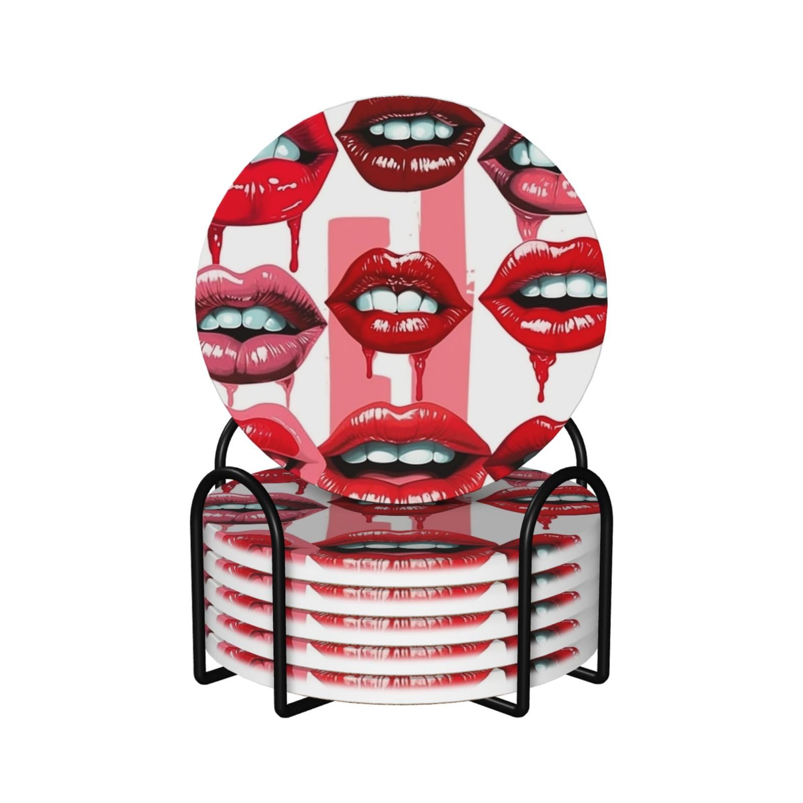 Dessous de verre en céramique collection lèvres rouges idée cadeau maison avec socle