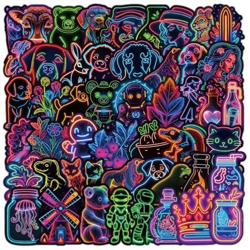 50枚セット ネオン デザイン ステッカー かわいい アニメ おしゃれ 防水 トレンディ 落書き 漫画 アウトドア DIY スノーボード スーツケース ギター 車 バイク 自転車 水筒 ヘルメット パソコン 携帯 ノート