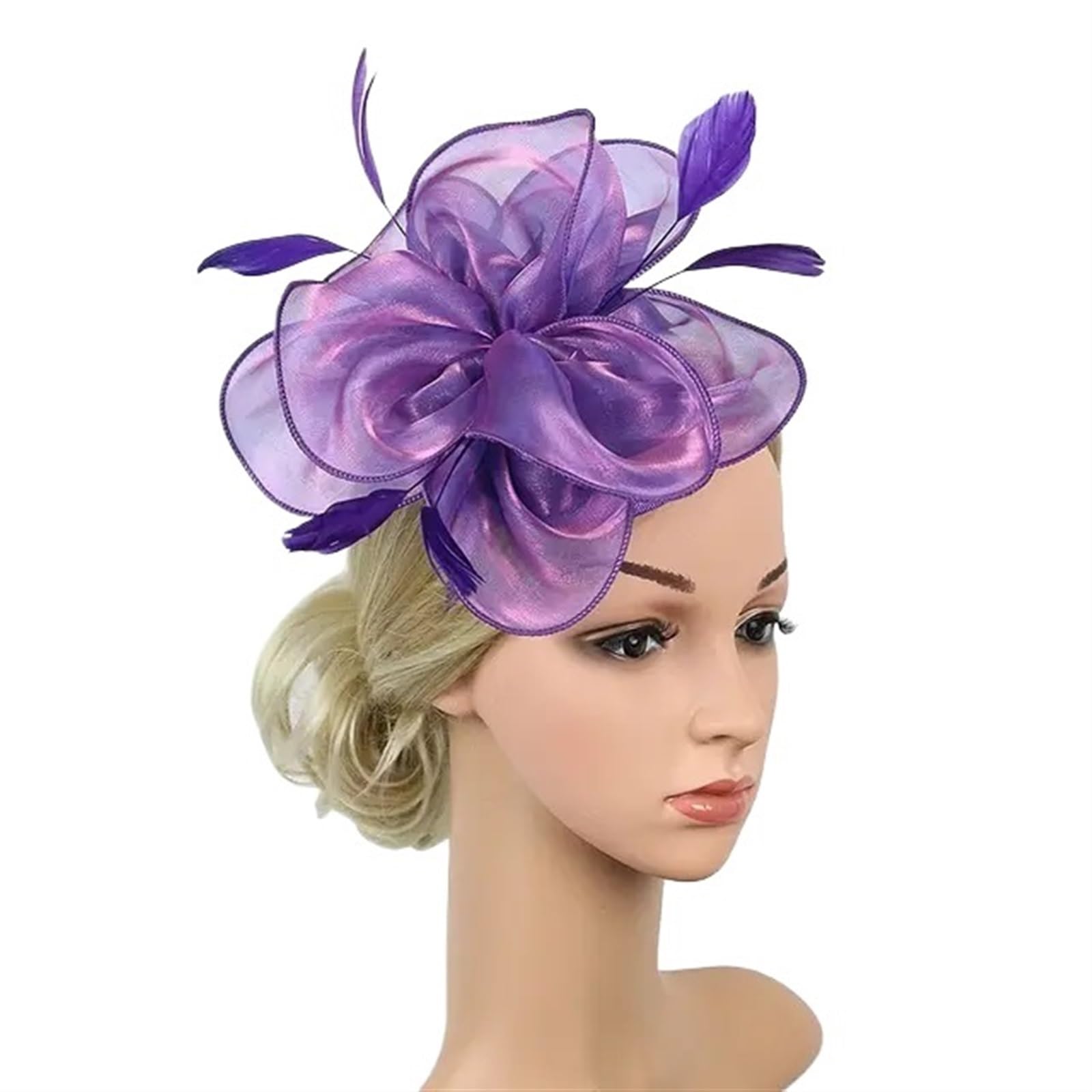 UALXPAO Wedding Hats Flower Mesh Headband Wedding Feather Cocktail Tea Party Headwear Fascinator Hats for Tea Party,Weddings(Purple)