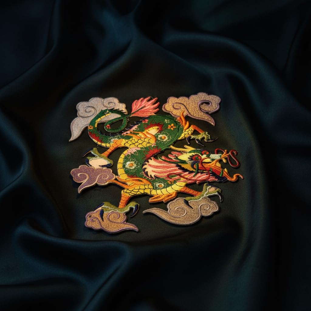 Custom Colorful Asian Dragon Embroidery Iron On/Sew Patch [6.74" x 7.8"][Made in USA]
